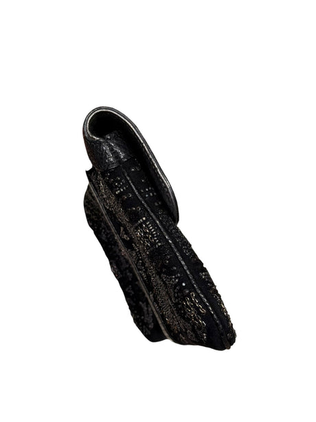 Gucci limited edition black beaded silver belt buckle clutch