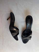 Coach US 7.5 Black Monogram Jacquard Mule