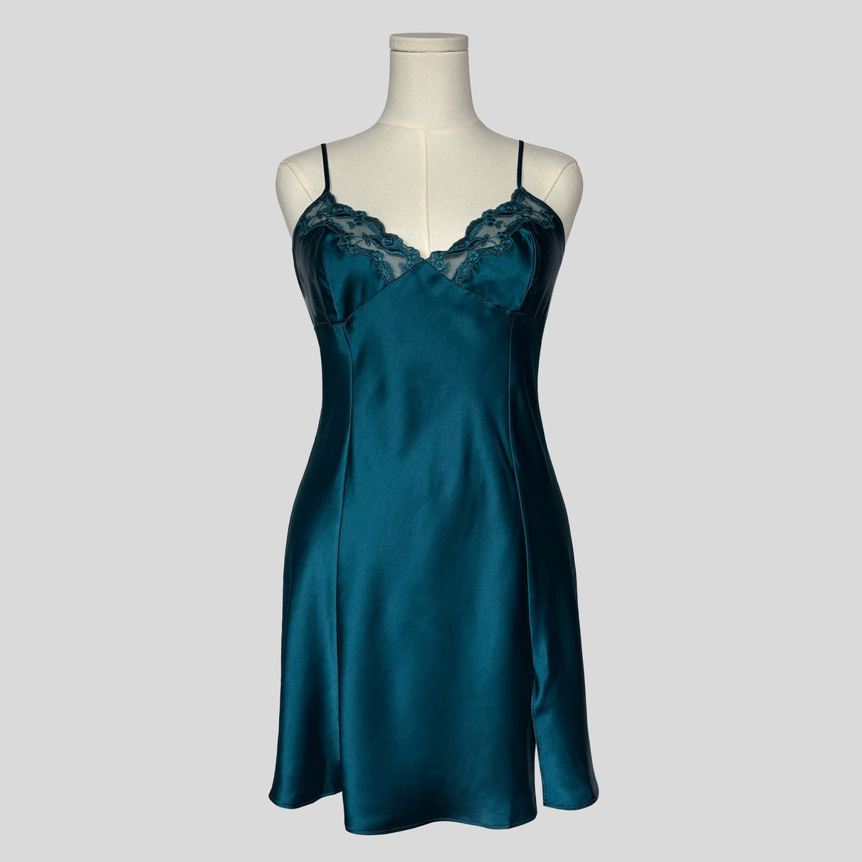 Lace trim slip dress in teal