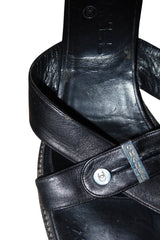 Chanel black leather sandal mules with silver details (40.5)