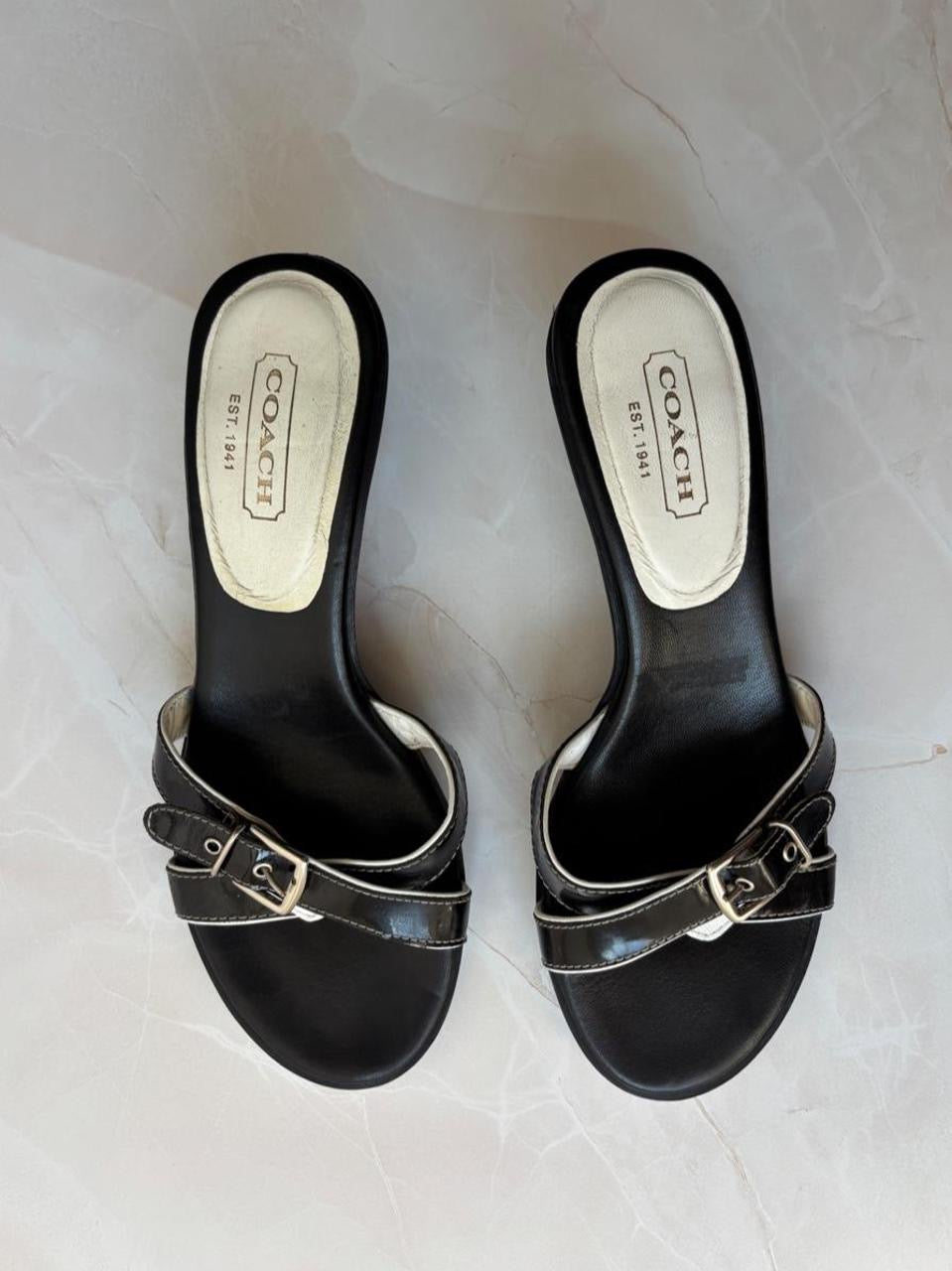 Coach US 9 Black Leather Slide Sandal