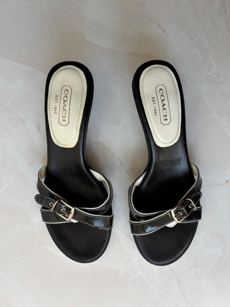 Coach US 9 Black Leather Slide Sandal
