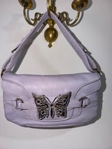 Authentic Vintage Valentino Garavani Spring/Summer 2004 Rhinestone Butterfly Lambskin Leather Shoulder Bag – Pastel Lilac