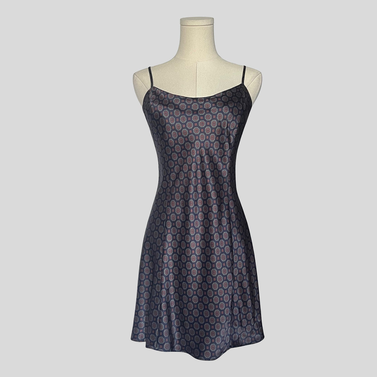 Ornate patterned silky slip dress