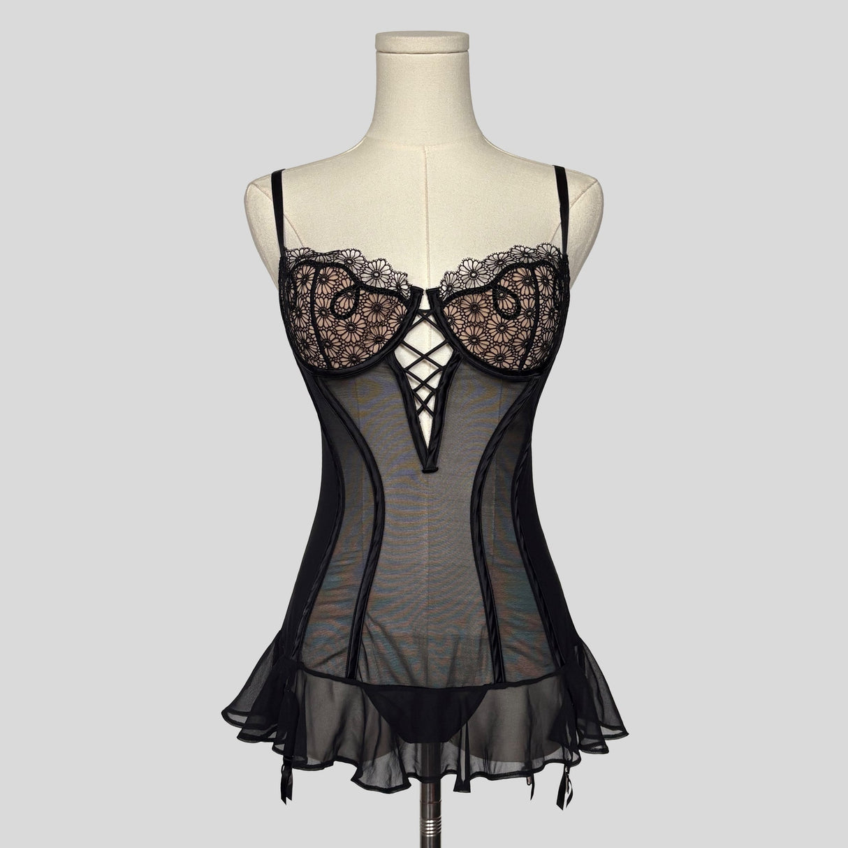 Sheer mesh lace bust negligee
