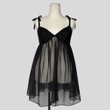 Bow strap babydoll in black