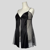 Polka dot mesh flyaway babydoll chemise in black