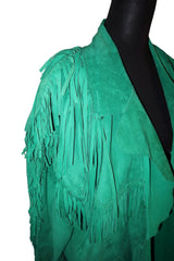 Moschino green leather/suede jacket with fringes