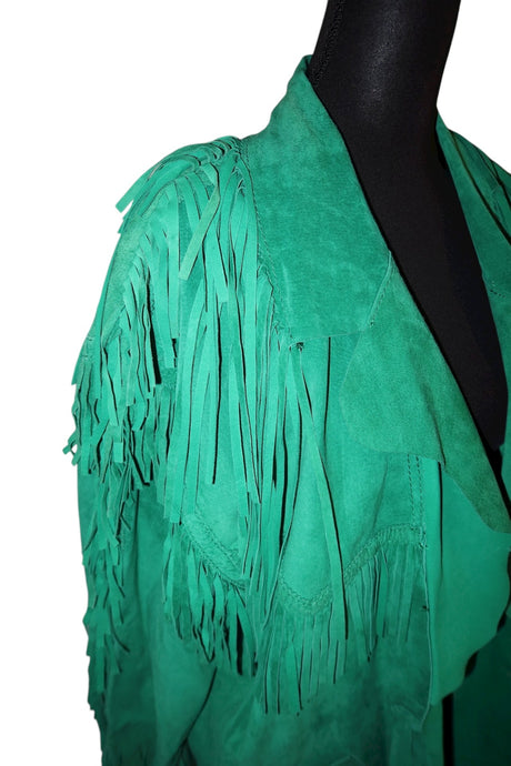 Moschino green leather/suede jacket with fringes