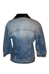 Dolce & Gabbana cropped denim jacket with black velvet collar (M)