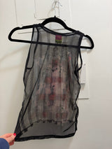 Save the queen mesh tank top with pink leather - TUV #867542