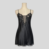 Plunging mesh neckline slip in black