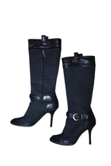 Dior black monogram boots with silver buckle detail (38.5)
