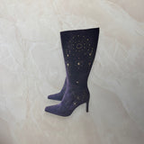 Donald J. Pliner US 9 Purple Suede Studded Embroidered Knee High Boot