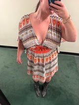 Gray tunic with coral beaded details - size large - sku tuv #678123