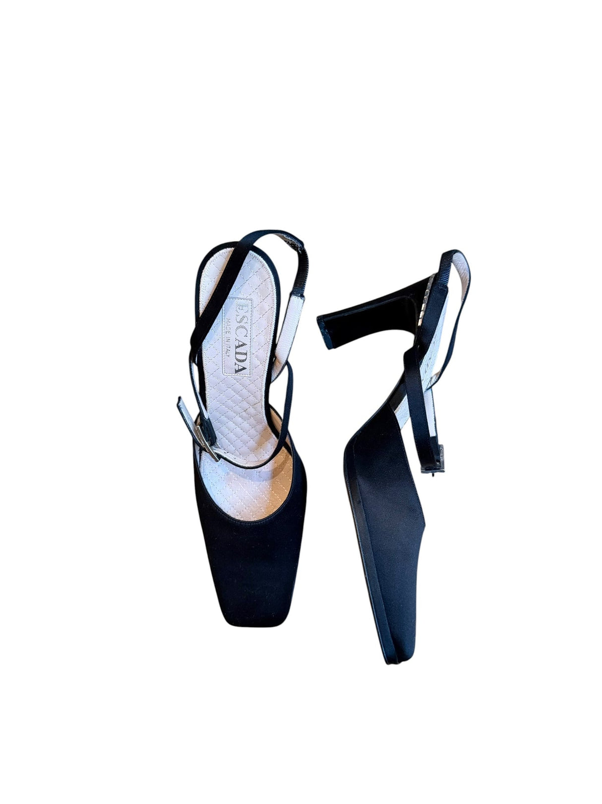 Escada black square toe heels with crystal buckle (6.5B)