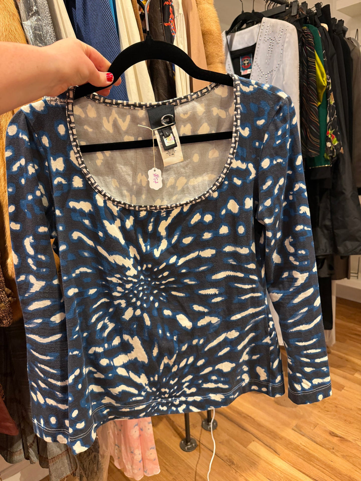 Just Cavalli blue and white tie die shirt size large - sku tuv #34
