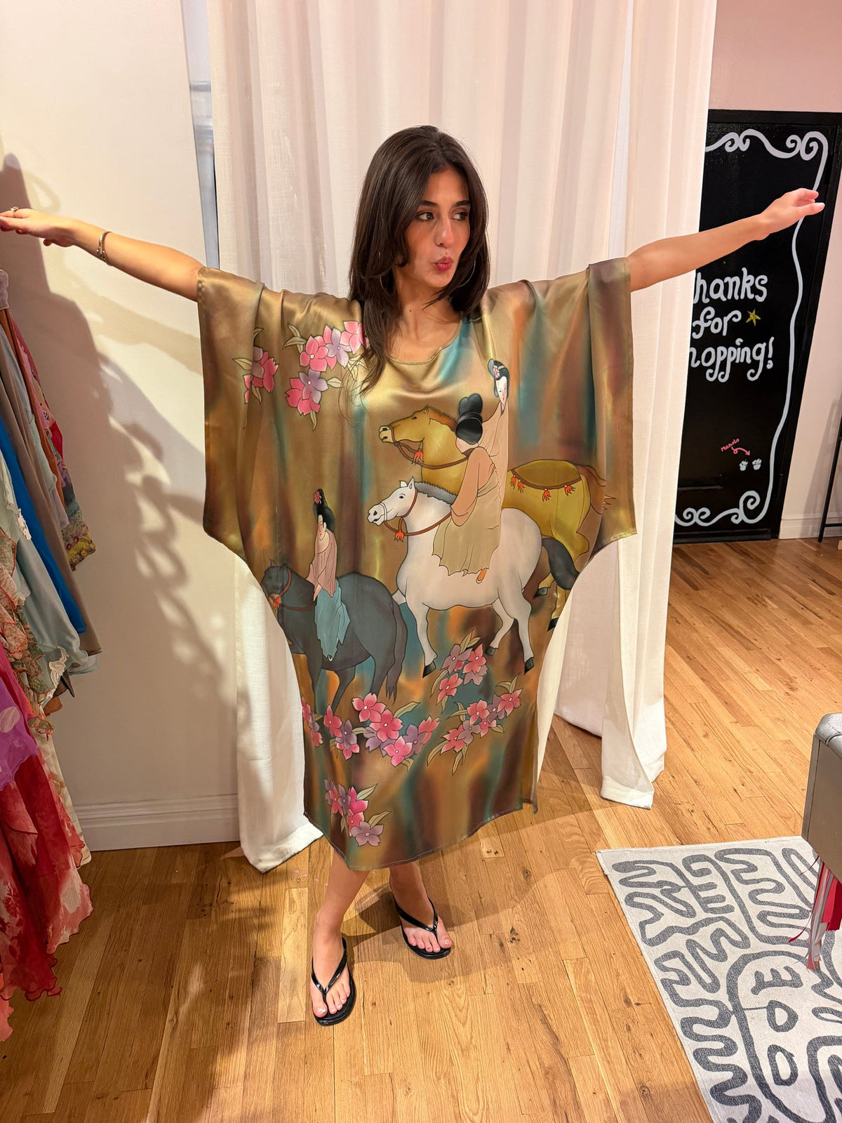 100% silk printed kaftan - sku tuv #22345