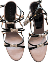 Casadei black patent leather heels with rhinestone bows (8.5)