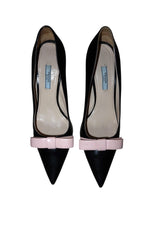 Prada black pump heels with baby pink bows (40)