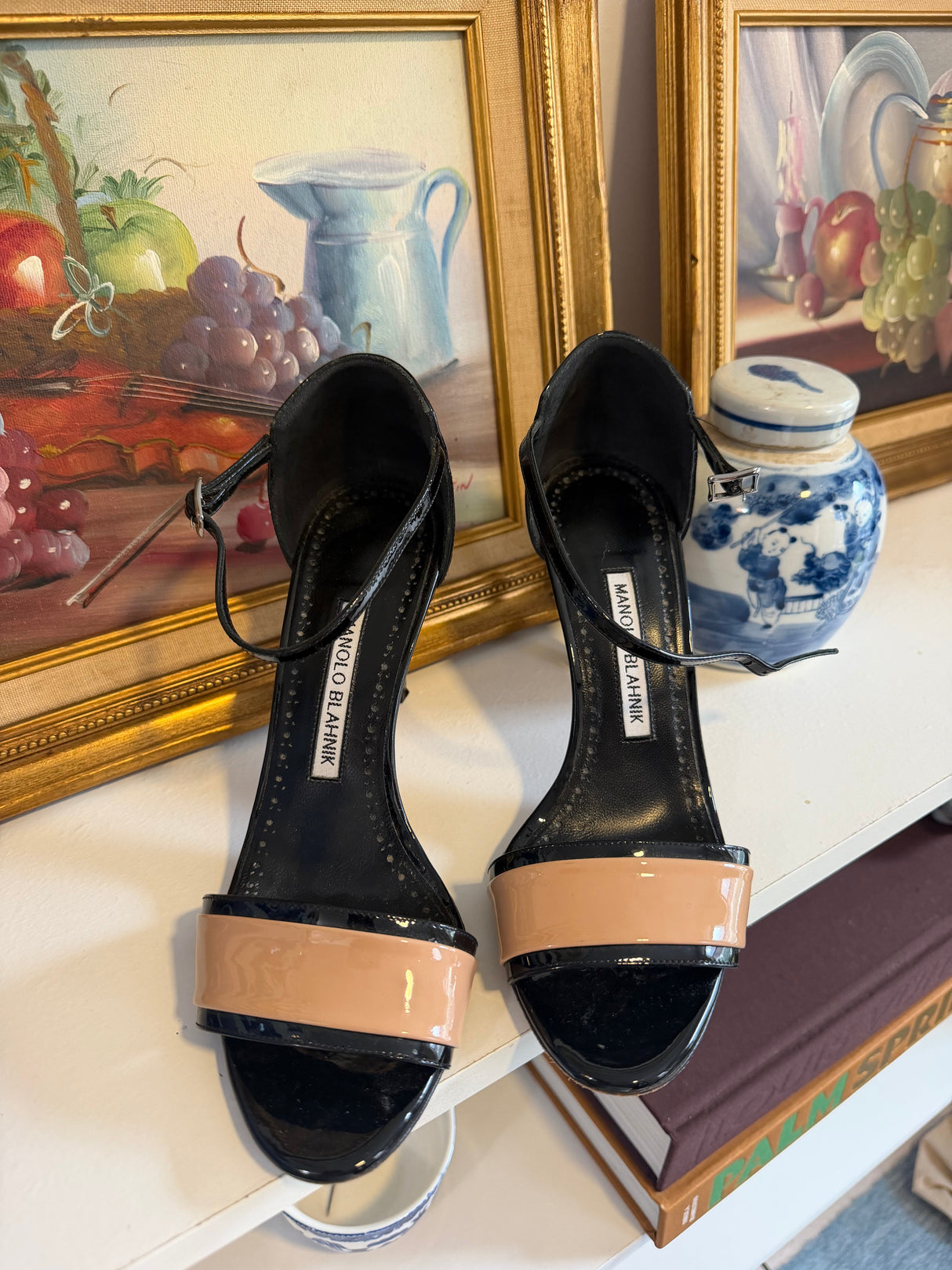 Manolo Blahnik black + tan sandals - SKU TUV #9996