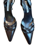 Manolo Blahnik black leather laser cut detail heels (38.5)