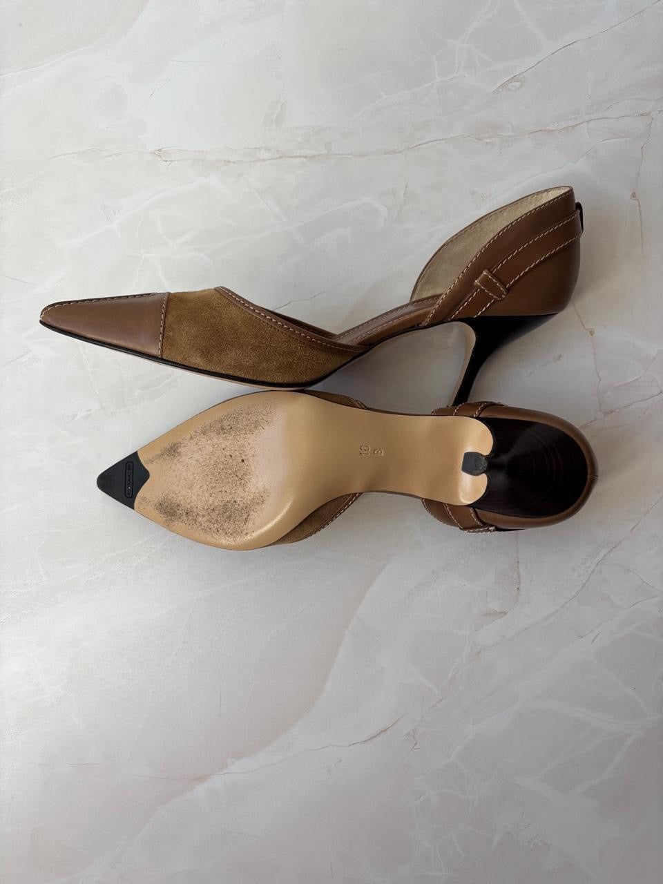 Coach US 10 Brown Suede Leather D'Orsay Pointed Toe Pump
