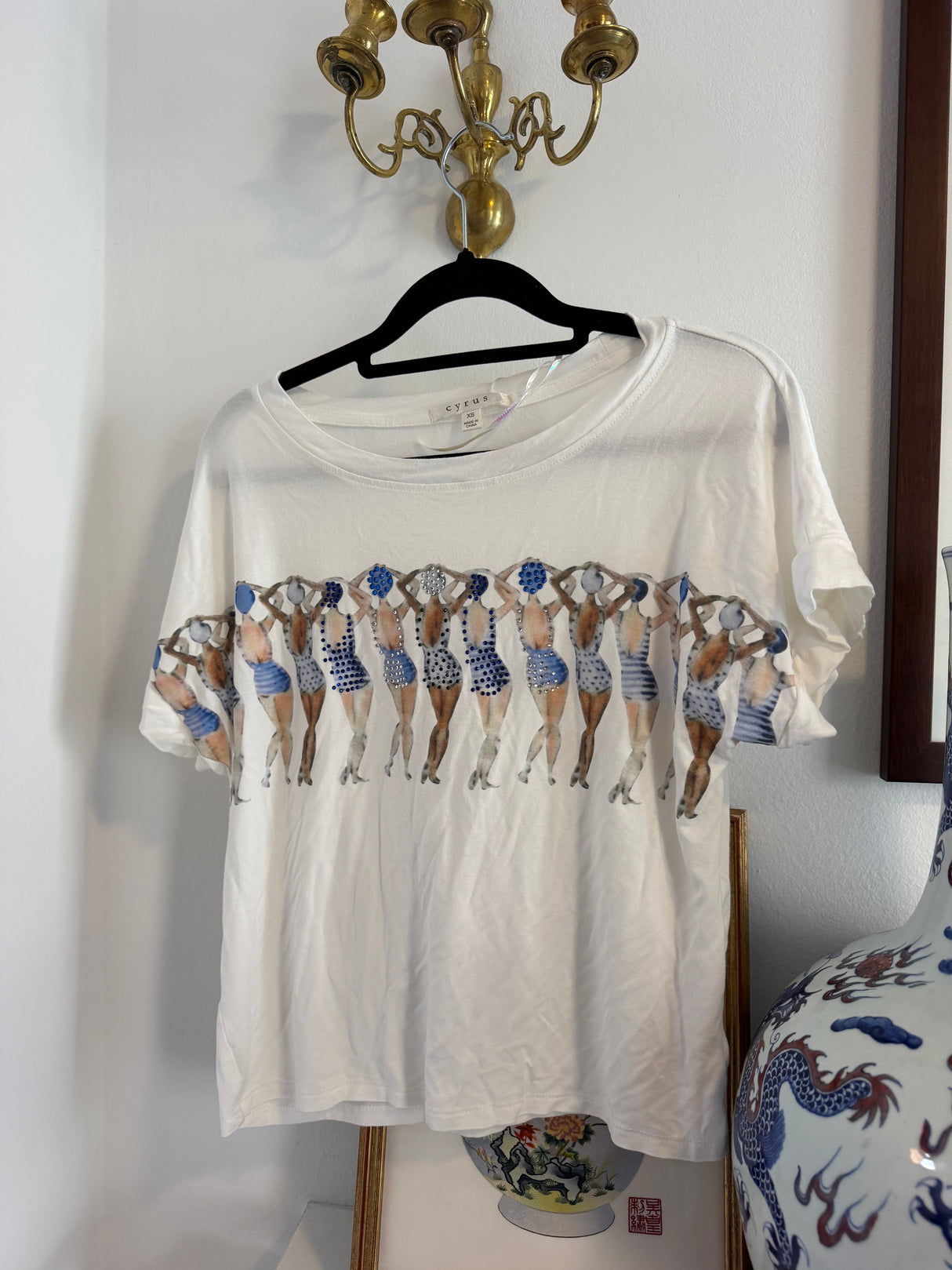 White bathing suit tee with rhinestones tuv #44444
