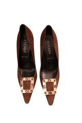 Escada brown suede heels with buckle (38.5)