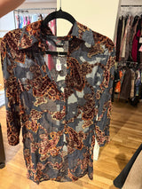 Black sheer velvet button down burn out blouse - sku tuv #115