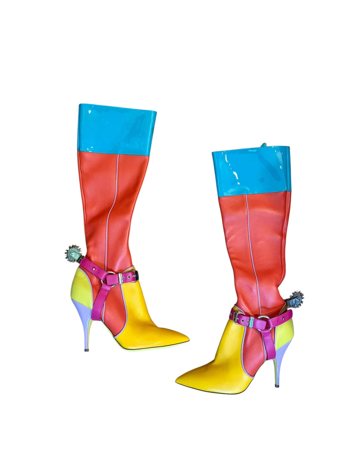 Moschino color block cowboy spur boots (40)