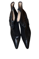 Manolo Blahnik black leather booties with silver circle details (39.5)