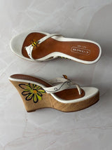 Coach US 7.5 Rare Burlap-wrapped Wedge Thong Sandal with Bee Motif