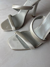 René Caovilla EU 37 Silver Satin Snake Coil Ankle Wrap Stiletto Sandal