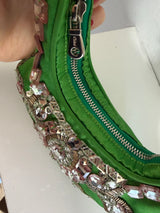 Rare Archival Chloé “Bracelet Bag” in Green Satin with hand stitched crystal beaded details