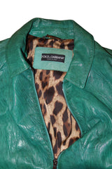 Dolce & Gabbana green leather jacket