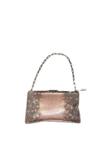 Gucci tan lizard skin clutch with silver chain strap