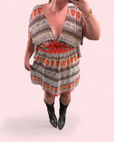 Gray tunic with coral beaded details - size large - sku tuv #678123