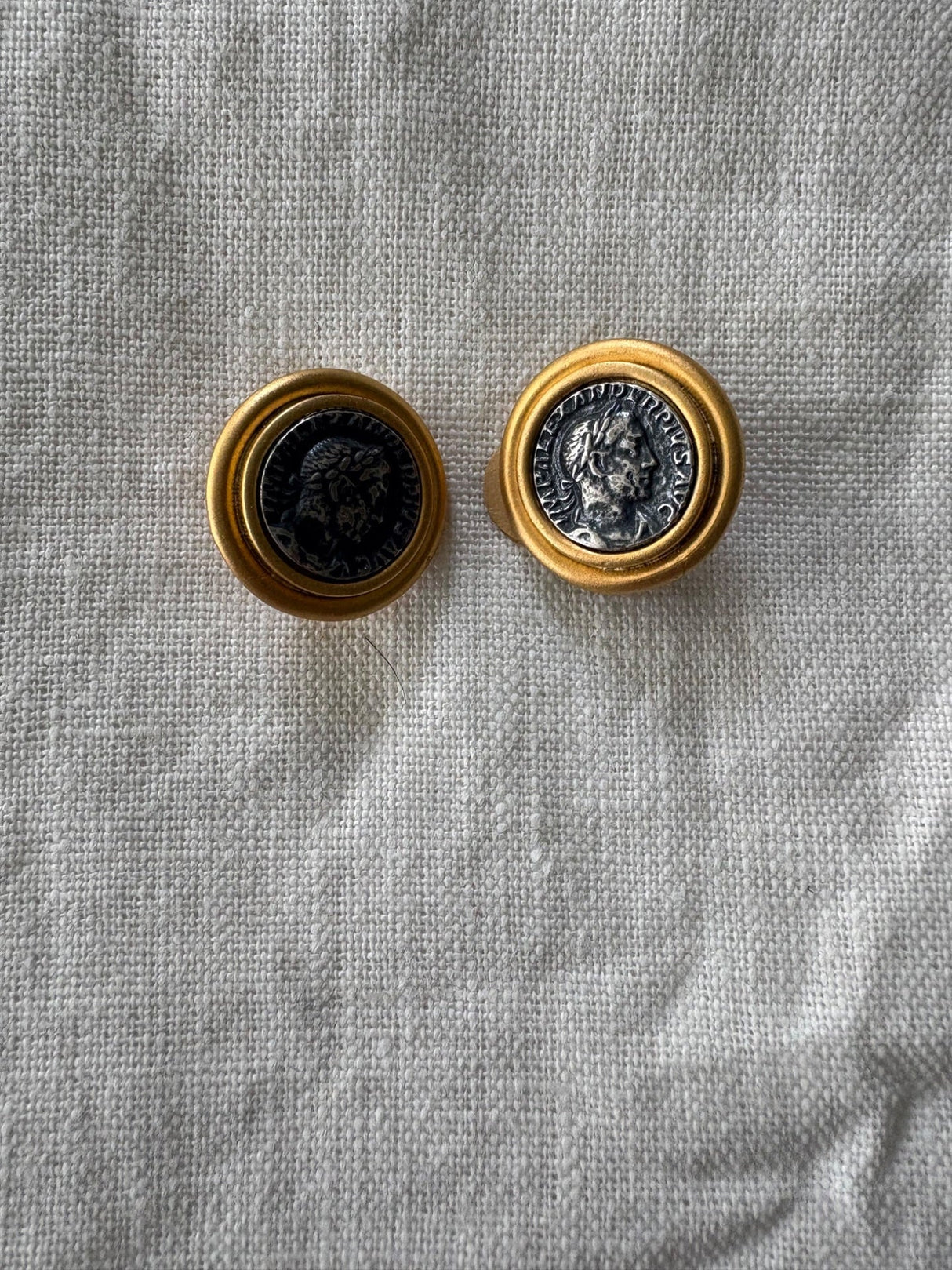 Gold Silver coin clip on earrings