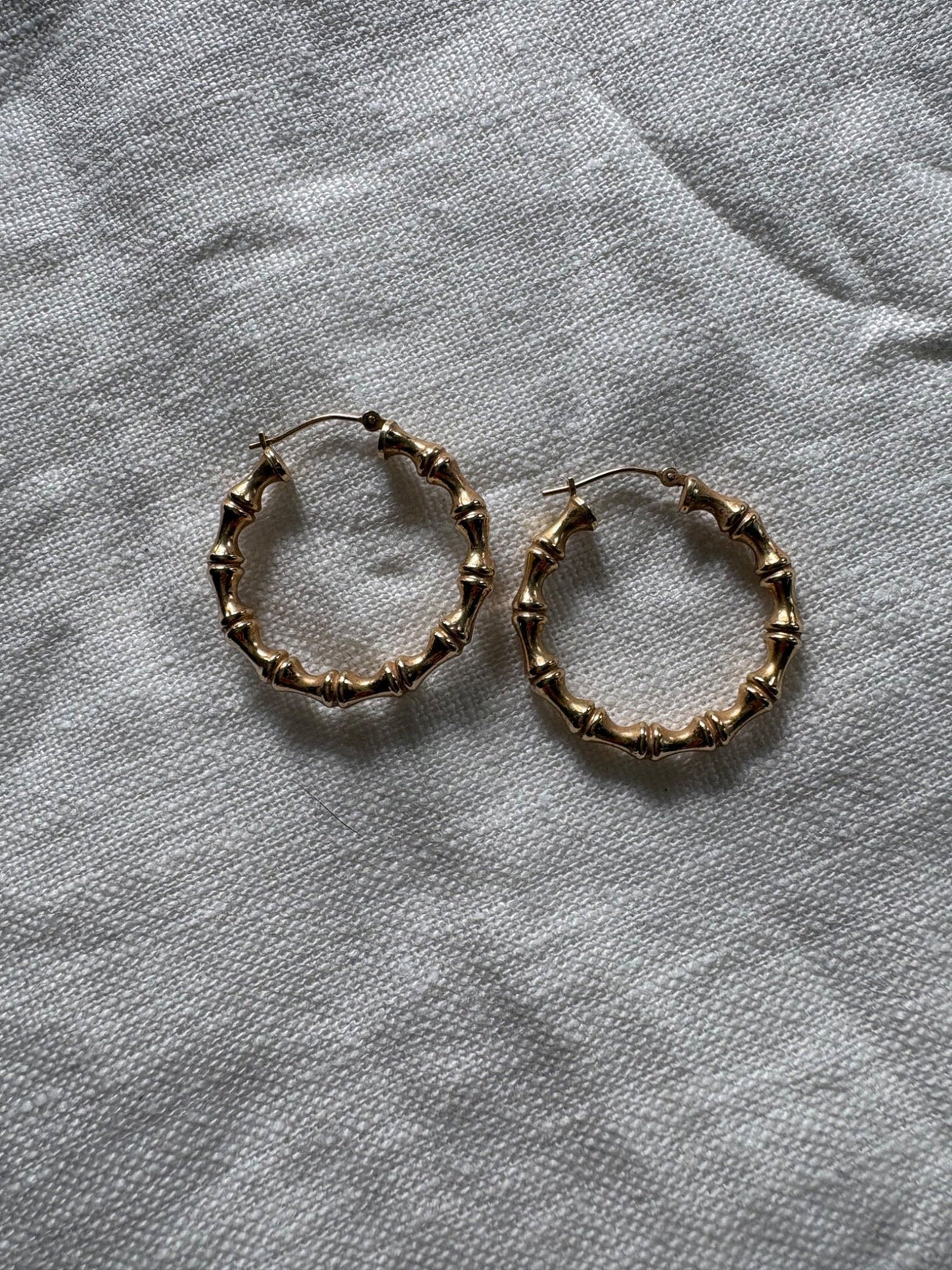 14k Bamboo medium hoops