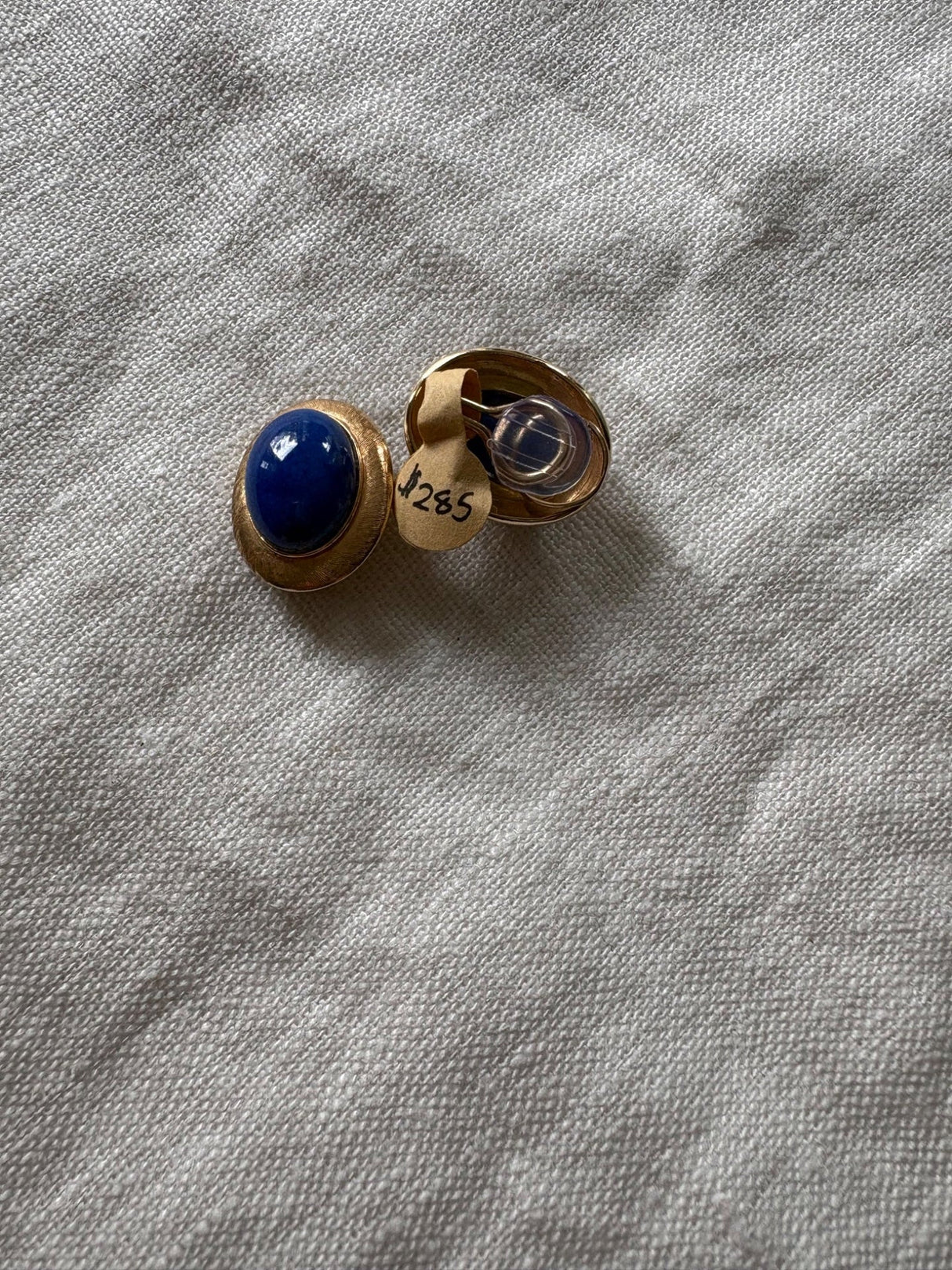 Gold and Lapis oval clip on earrings