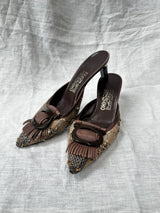 Salvatore Ferragamo Brown tweed tassel mules