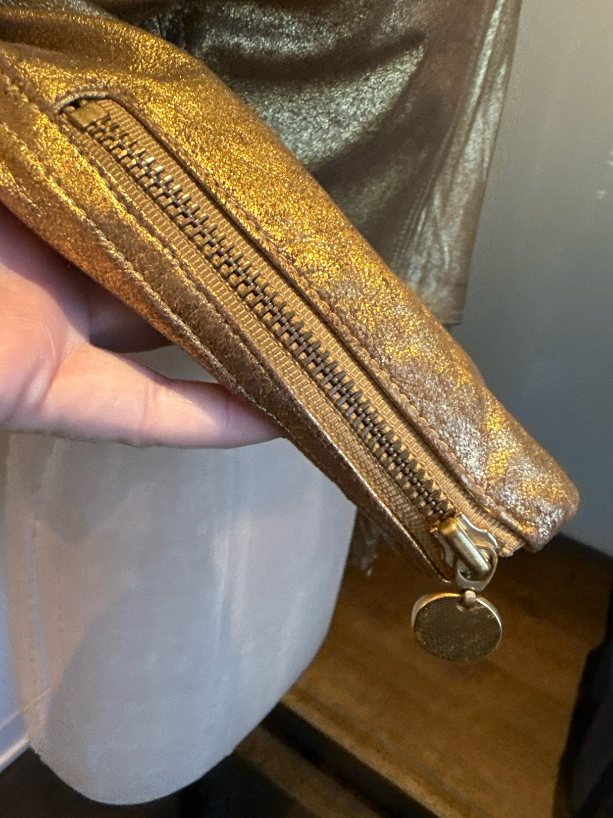 Donna Karan Gold Leather Sz 8 Cropped Bomber Biker Jacket Vintage