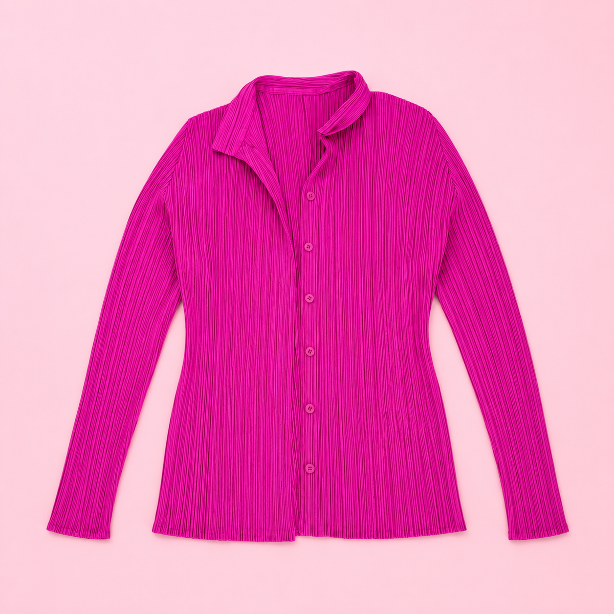 Issey Miyake Pleats Please Fuchsia Button-Up Top