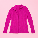 Issey Miyake Pleats Please Fuchsia Button-Up Top