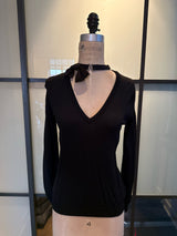 Moschino Black Wool V-Neck Tuxedo Bow Knit Sweater