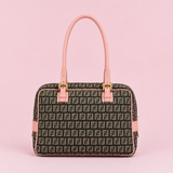 Fendi Zucchino Pink & Black Canvas Top Handle Bag with Leather Trim