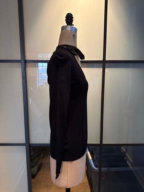Moschino Black Wool V-Neck Tuxedo Bow Knit Sweater