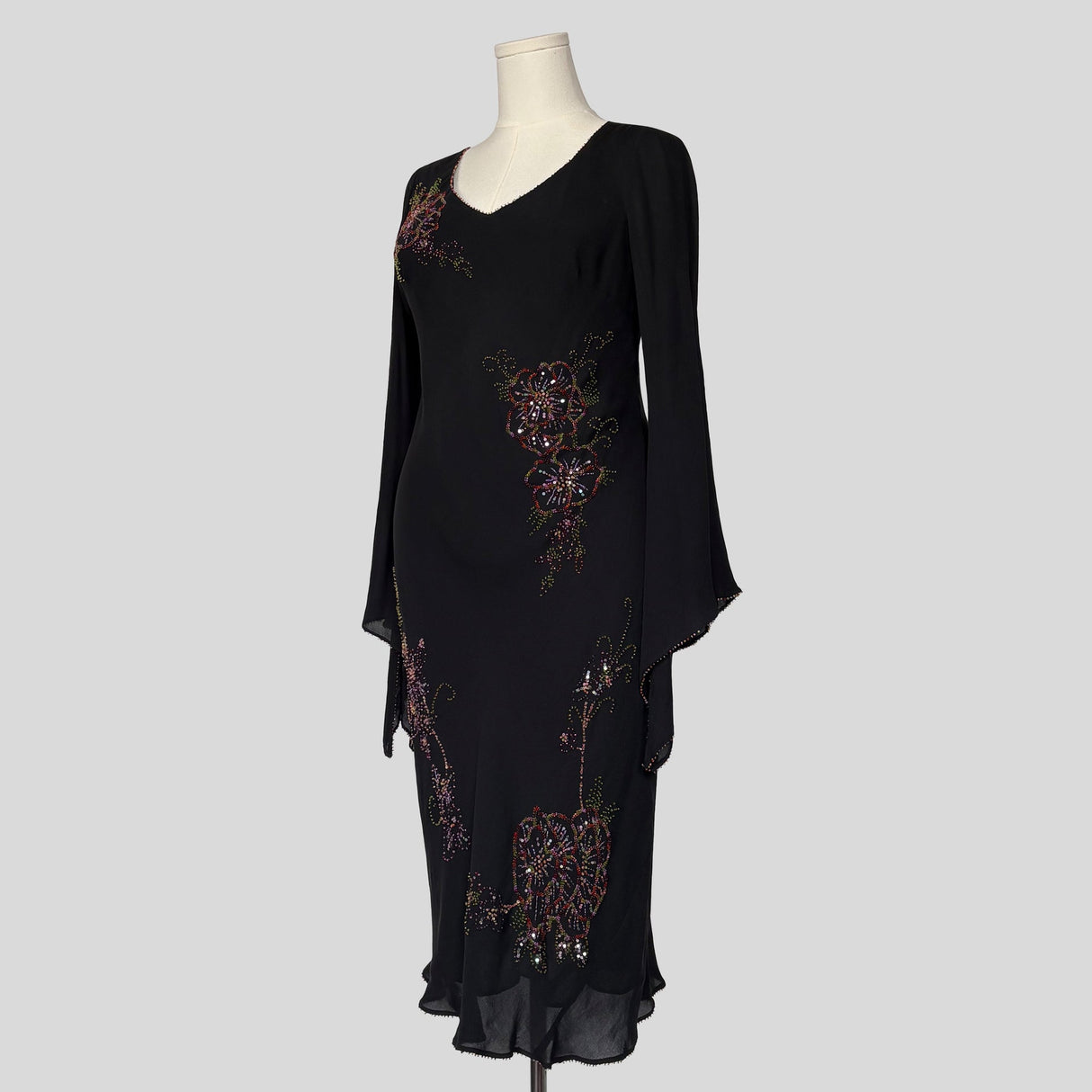 Beaded bell sleeve midi dress