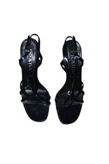 Prada black strappy block heels with silver buckles (36.5)